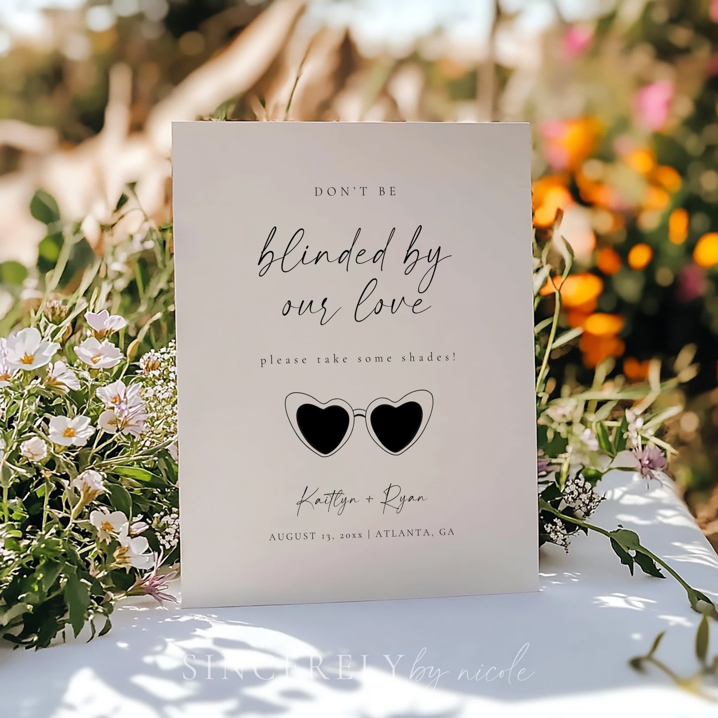 Modern Wedding Sunglasses Favors Sign - SincerelyByNicole